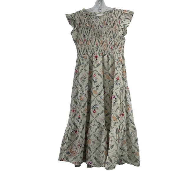 Karlie Women's Tan Flared Prairie Style Floral Print Midi A-Line Dress Size M - Picture 1 of 4
